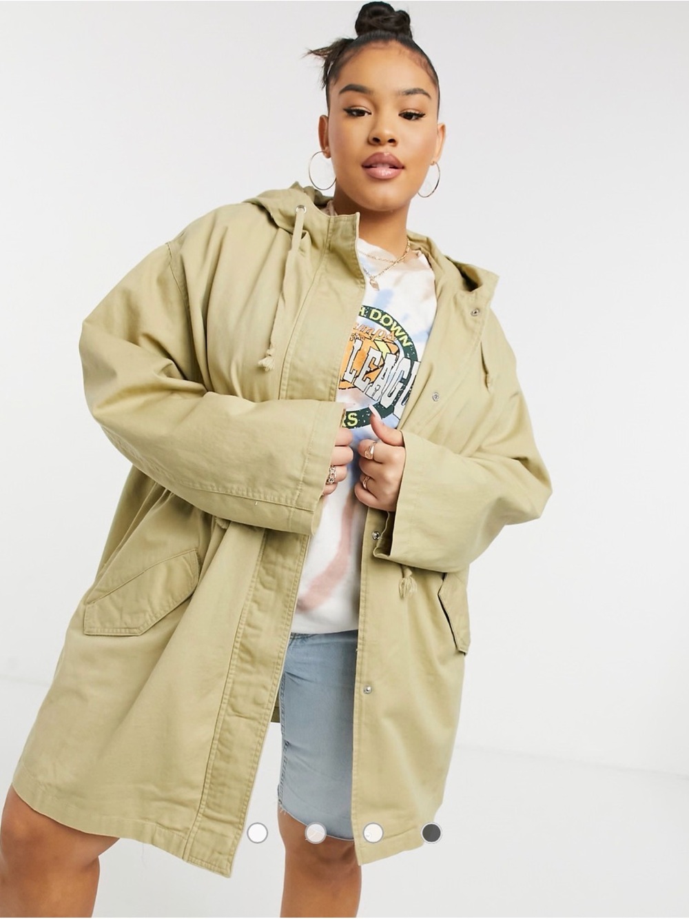 ASOS Curve Oversized Hooded Utility Trench Coat in Khaki